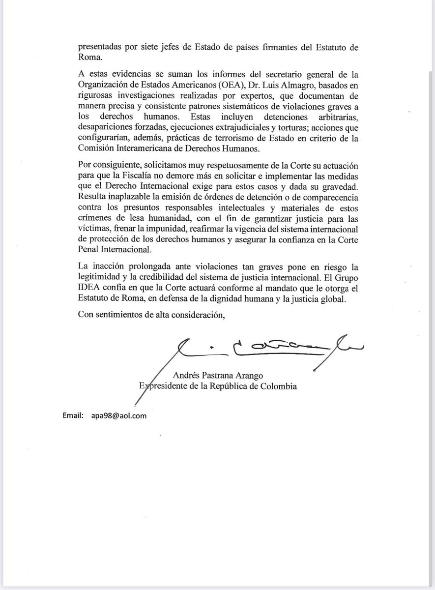 En nombre de los ex Jefes de Estado del <a href="/IDEA_Grupo/">Iniciativa Democrática de España Y Las Américas.</a> envie hoy una carta al Presidente de la Corte Penal Internacional Honorable Juez Tomoko Akane, solicitandoles actuar con urgencia frente al caso de #Venezuela y la Dictadura de <a href="/NicolasMaduro/">Nicolás Maduro</a>- Diosdado Cabello