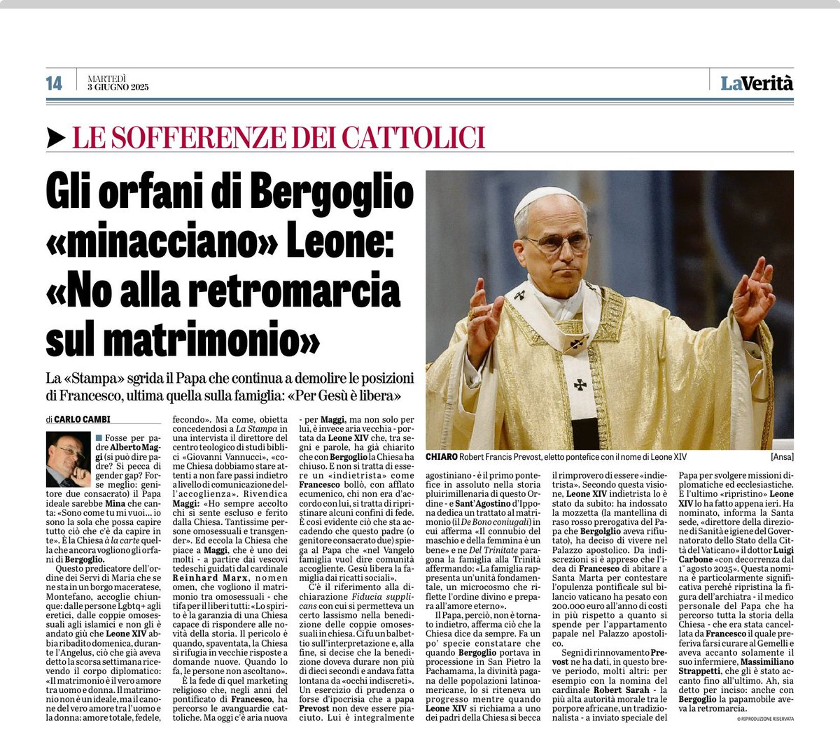 Gli atei orfani di Bergoglio non hanno capito che l'anomalia era Bergoglio  non #PapaLeoneXIV.  Il Vangelo su cui poggia la dottrina della Chiesa è chiaro e immutato da 2000 anni.  Per i credenti e praticanti Papa Prevost è stato ossigeno spirituale dopo tanta politica che non