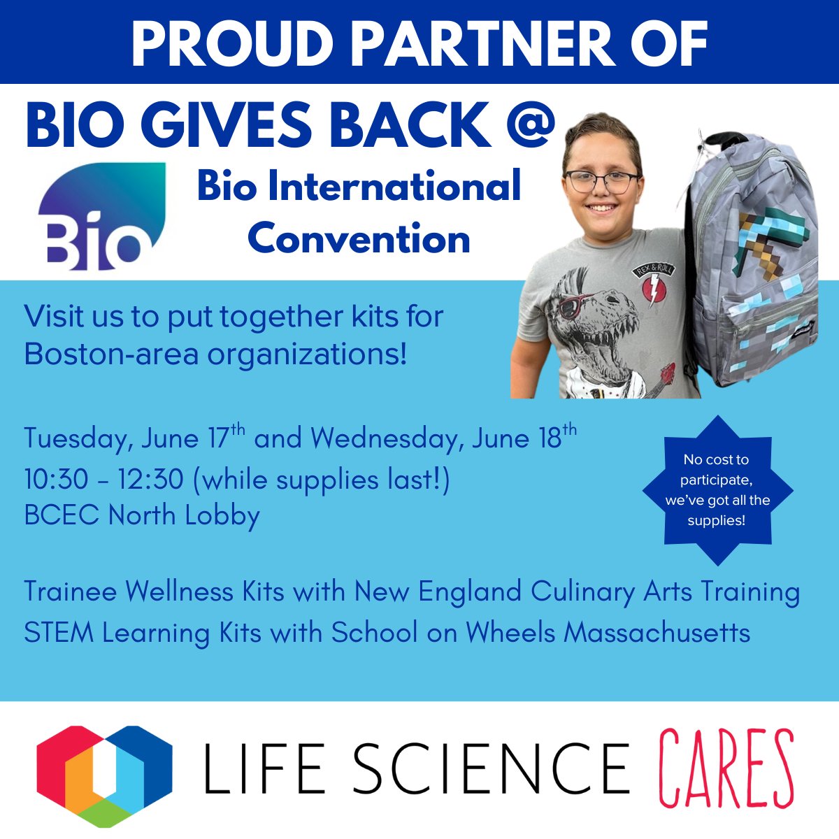 Something to add to your #BIO2025 must-do list: Join the team from Life Science Cares Boston on Tuesday and Wednesday to help pack care kits for neighbors in need. Swing by the North Lobby and make an impact in just a few minutes!