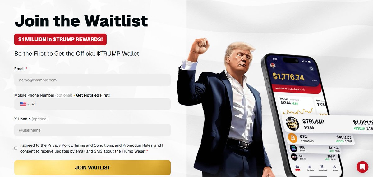 Notaz.Sol π (@cryptonotaz) on Twitter photo π¨ BREAKING: President <a href="/realDonaldTrump/">Donald J. Trump</a> is set TO LAUNCH HIS OWN CRYPTO WALLET AND TRADING PLATFORM! πΊπΈπ₯
Waitlist: trumpwallet.com π¨ BREAKING: President <a href="/realDonaldTrump/">Donald J. Trump</a> is set TO LAUNCH HIS OWN CRYPTO WALLET AND TRADING PLATFORM! πΊπΈπ₯
Waitlist: trumpwallet.com