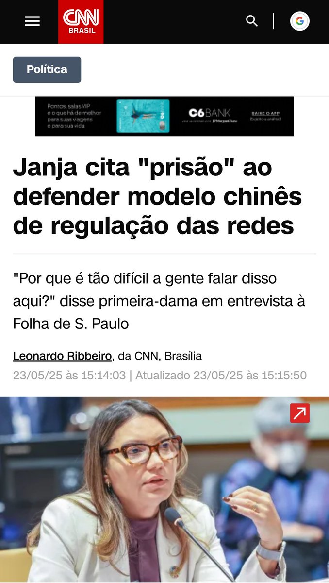 Vinyjdv's tweet photo. Janja defende o modelo de censura chinesa nas redes sociais e ainda defende prisão. 

Quem for contra o Lula será calado em breve! https://t.co/NAy7WwdXi8