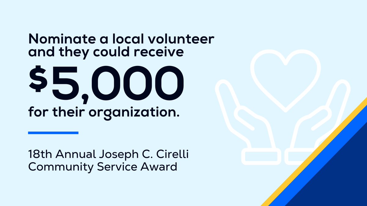 Know someone who goes above and beyond for their community? 🏆

Nominate them for the 2025 Joseph C. Cirelli Community Service Award!

We’re accepting entries now through June 30! Celebrate the spirit of service today! 💛👇
bit.ly/45xtz4l