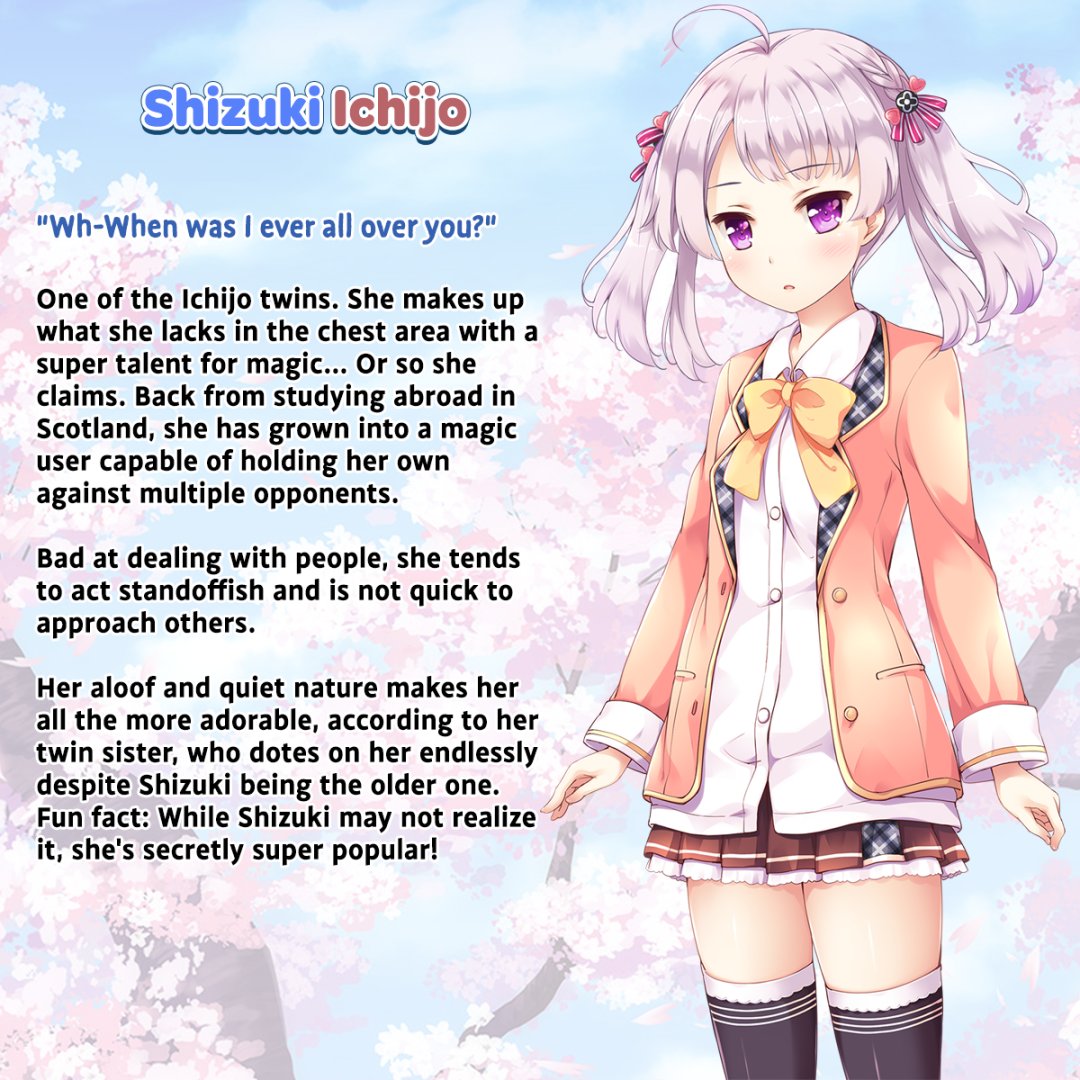 Meet Shizuki! 
She's your adorable little sister! She may be flat as a board, but she's also super talented at magic!

Get Happiness! Sakura Celebration! out now on Steam!
store.steampowered.com/app/2599880/Ha…