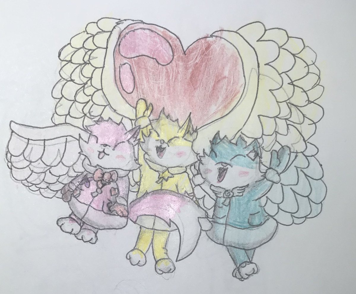 doggie358's tweet photo. Redrew an artworl I made when I was 8 or 9 years old of some winged cats https://t.co/AHFdRMWsfv
