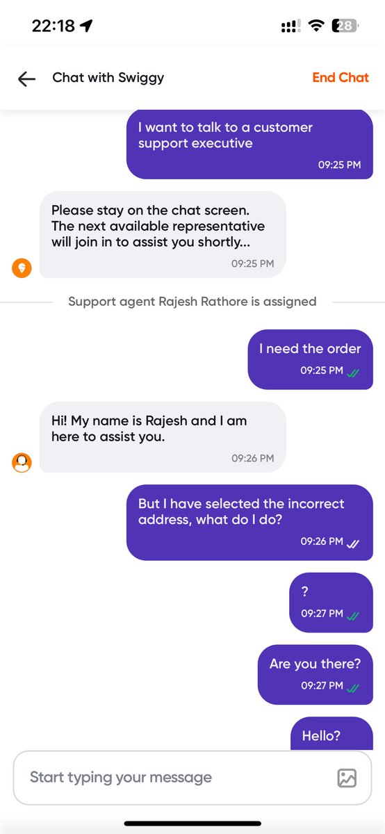 nix_reaper's tweet photo. @SwiggyCares @Swiggy 
How difficult is it to refund the money of an order that’s cancelled within 1 minute of ordering? How unprofessional is this? I’ve been on the chat for the past hour and I am still where I was an hour ago. Not done at all. I expected a better solution. https://t.co/eDUyidIoP3