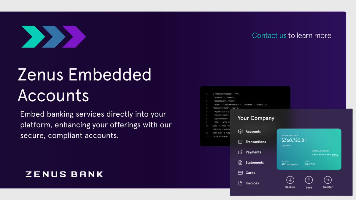 Ready to grow faster and expand internationally with ease? 🚀 Zenus Embedded Accounts let you integrate U.S. banking and global payments directly into your platform — all fully compliant and under your own brand.

👉 Learn more: bit.ly/3T40Dtc