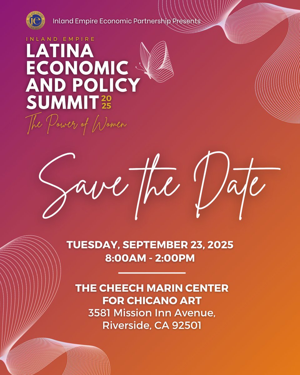IEEP is thrilled to announce the 2025 Inland Empire Latina Economic and Policy Summit which will take place on Tuesday, September 23, 2025, at the Cheech Marin Center for Chicano Art.

Tickets are now on sale with Early Bird pricing: eventbrite.com/e/inland-empir…