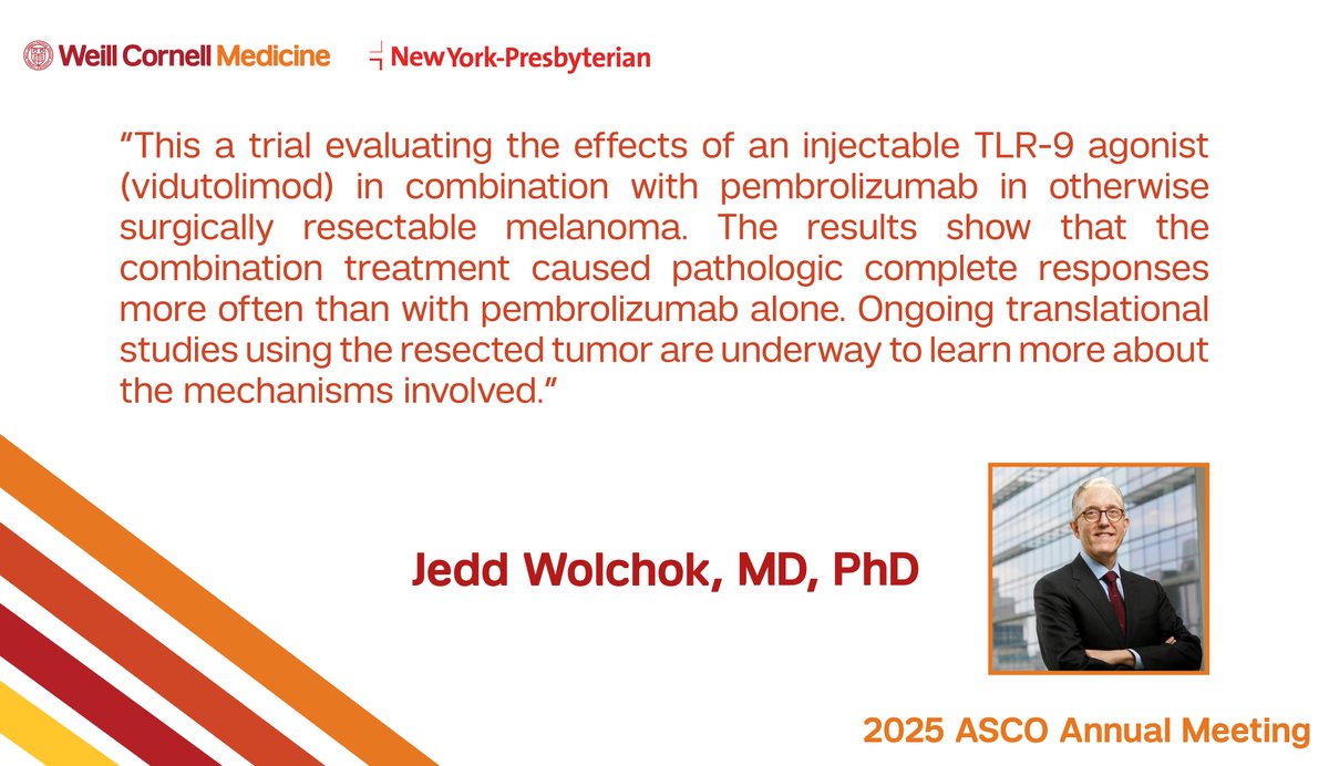 A phase 2 #ClinicalTrial evaluating an injectable medication in combination with pembrolizumab for #Melanoma was presented at #ASCO25. Dr. Jedd Wolchok explains the study results and future next steps: bit.ly/3ZF0mRi