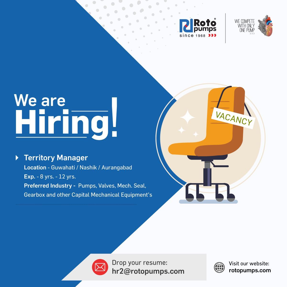 📢 We're Hiring! ! 
We’re looking for Territory Managers.
With six decades of industry leadership, Roto Pumps could be the turning point in your career! 
 📩 Know someone who fits the role? Tag them!
👉 Email us at: hr2@rotopumps.com  
 
 #Hiring #JobOpportunity #ManagerJobs