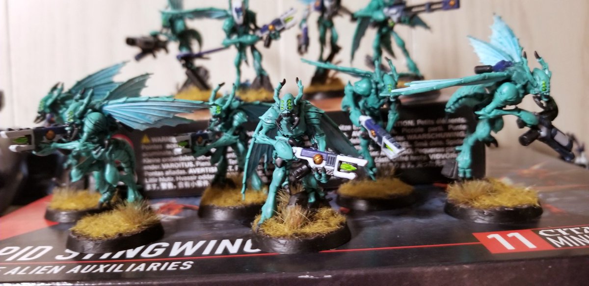 ShockwaveStan's tweet photo. Buzz buzz... Vespid Stingwings finally complete!!! what a refresh eh?

#warhammer40k #WarhammerCommunity #TauEmpire #vespid https://t.co/hN7eq9rtxP