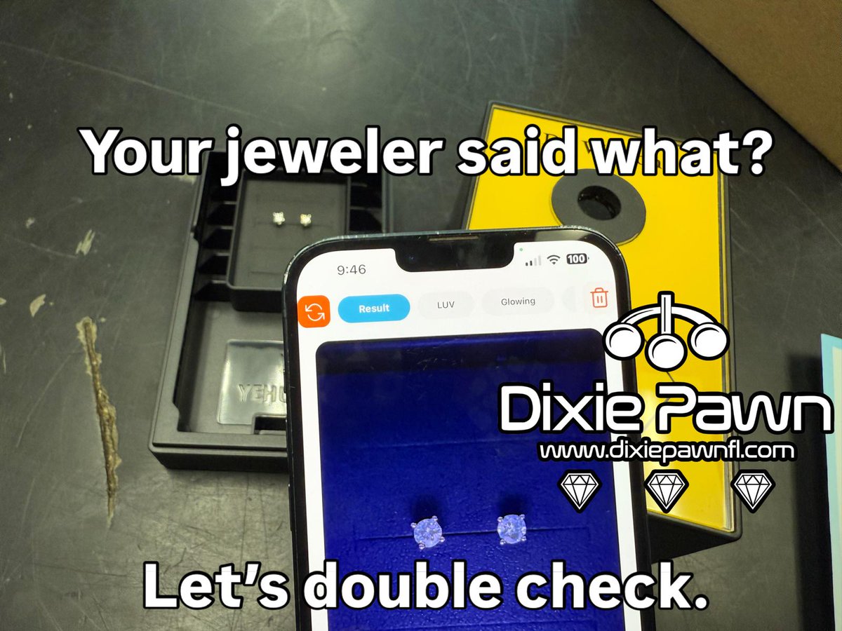 DixiePawnFL's tweet image. We test diamonds in seconds—no send-outs, no waiting.
Natural, lab-grown (CVD/HPHT), or CZ? Our Yehuda scanner gives you answers fast.

📍 Hollywood, FL
🔗 dixiepawnfl.com
#DiamondTesting #PawnshopHollywood #KnowYourStone #CVD #HPHT #CZ