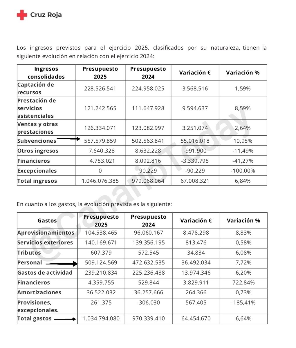 🕵🏻Los presupuestos de La Cruz Roja (más de mil millones de euros) muestran un aumento de las subvenciones públicas, siendo el 53,88% del total.

La ONG destina el 49,2% en el gasto del personal.

Ahora veamos el porcentaje de gasto en inmigración respecto a otras actividades 🧵⤵️