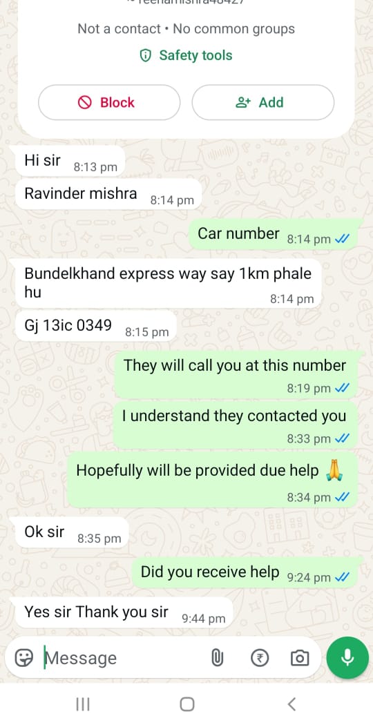 Kudos to @NHAI_official for their very efficient helpline 1033
Last night we got a call from a distressed family whose car had broken down at Bundelkhand Expressway 
We called 1033 and in a short time necessary help was provided to the immense relief of the family
#Disability