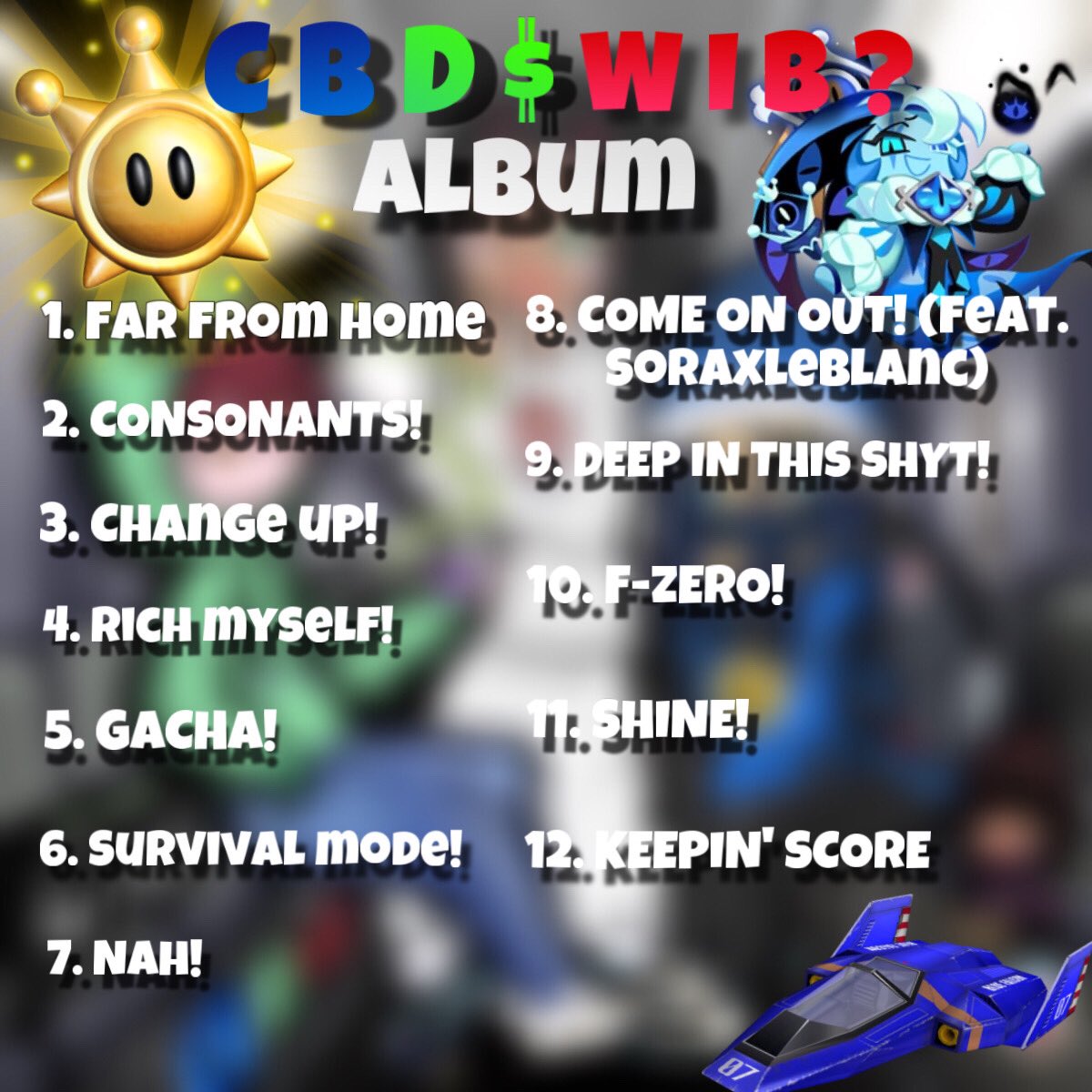 C B D $ W I B ? 🌙🛸❔
ALBUM ART AND TRACKLIST REVEALED‼️

PRE-SAVE WILL BE DROPPED ON FRIDAY‼️

ART MADE BY MY WIFEY MAJORA VENJ💙💙💙🤞🏽🤞🏽

WHAT SONG YOU LOOKING FORWARD TOO?!?!🌙🛸❔