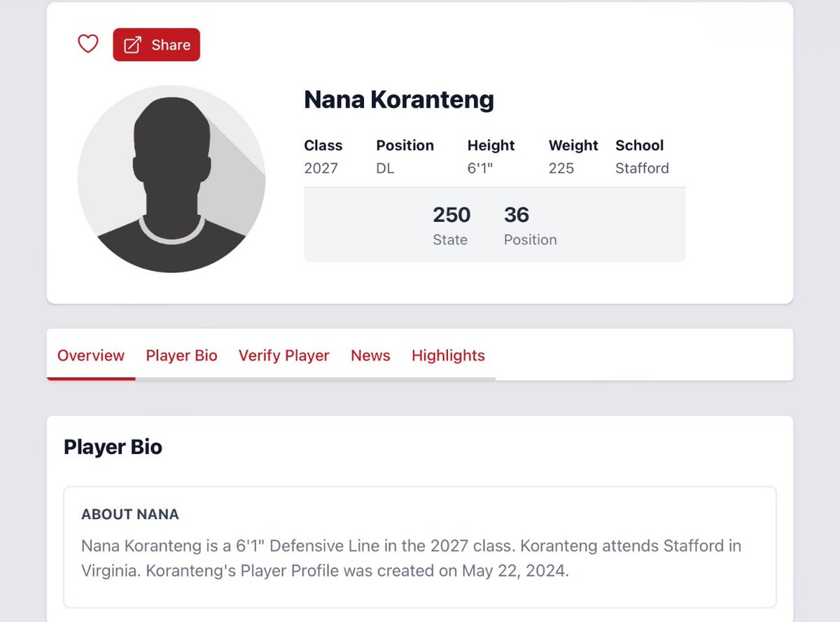 Nana Koranteng π¬π (@theonlynanakay) on Twitter photo Extremely Blessed to be Ranked 36th in the State in my position and 250th Player in the State by <a href="/PrepRedzoneVA/">Prep Redzone Virginia</a>. Only going up from here! <a href="/CoachGerardJ/">Gerard Johnson</a> <a href="/CoachCarp_SHS/">Mike Carpenter</a> <a href="/allpraisesdue7/">Stack Williams</a> <a href="/WillVapreps/">Will Vapreps Garlick</a> <a href="/VaPrepsRivals/">Virginia Preps</a> <a href="/SHSIndiansFB/">Stafford Indians Football</a> <a href="/backfield_e/">πππ-πππ₯ππππππππ πElijah Golden</a> <a href="/ExpoRecruits/">Expo Recruits</a> <a href="/TheUCReport/">Billy Tucker</a> <a href="/coachdeskitch/">Desmond Kitchings</a> Extremely Blessed to be Ranked 36th in the State in my position and 250th Player in the State by <a href="/PrepRedzoneVA/">Prep Redzone Virginia</a>. Only going up from here! <a href="/CoachGerardJ/">Gerard Johnson</a> <a href="/CoachCarp_SHS/">Mike Carpenter</a> <a href="/allpraisesdue7/">Stack Williams</a> <a href="/WillVapreps/">Will Vapreps Garlick</a> <a href="/VaPrepsRivals/">Virginia Preps</a> <a href="/SHSIndiansFB/">Stafford Indians Football</a> <a href="/backfield_e/">πππ-πππ₯ππππππππ πElijah Golden</a> <a href="/ExpoRecruits/">Expo Recruits</a> <a href="/TheUCReport/">Billy Tucker</a> <a href="/coachdeskitch/">Desmond Kitchings</a>