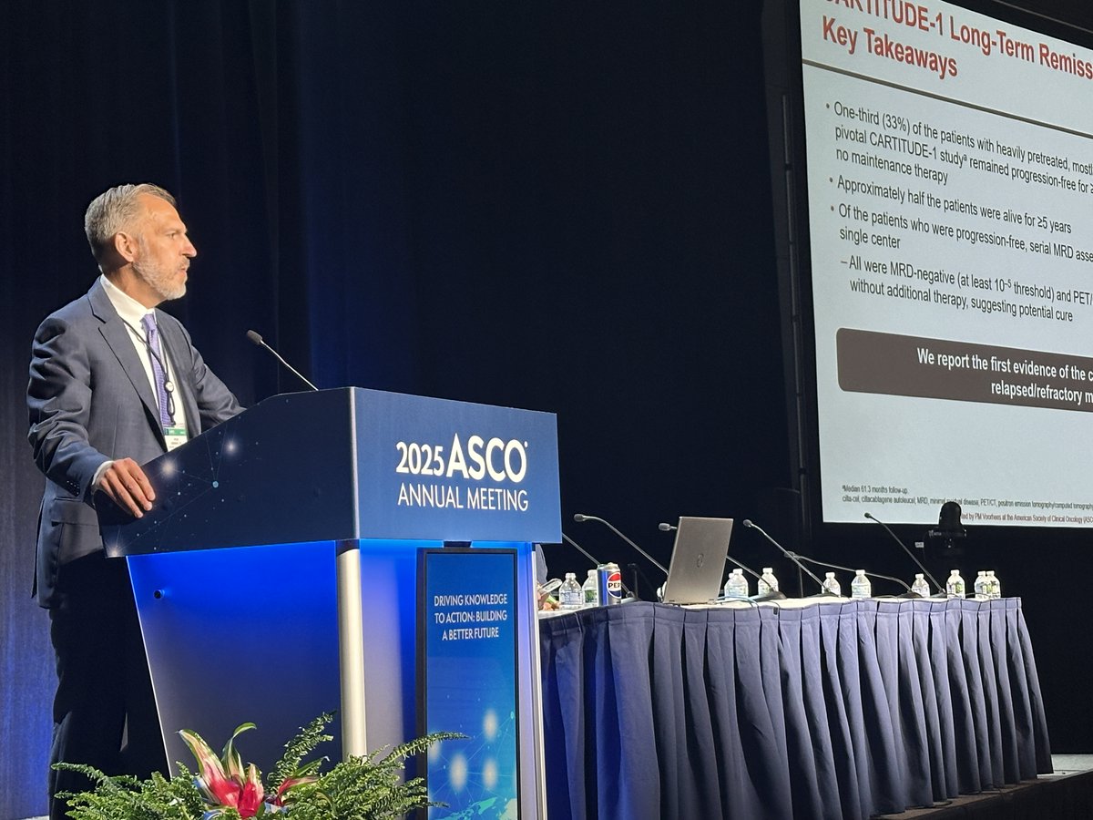LevineCancer's tweet image. A possible game-changer for those battling relapsed/refractory multiple myeloma (RRMM). 🩸Our study shows that 33% of patients treated with cilta-cel have remained progression-free for ≥5 years. #ASCO25 Link: bit.ly/4koE3aX