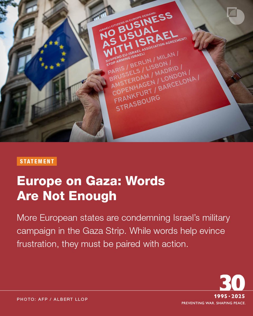 European states should impose immediate measures against Israel to be lifted only when the Israeli government halts its military campaign and returns to negotiations to get the hostages out and chart Gaza’s future. crisisgroup.org/middle-east-no…