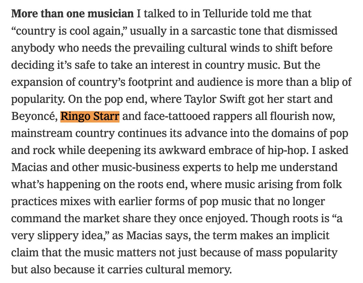 ah yes ringo starr, famously flourishing in mainstream country