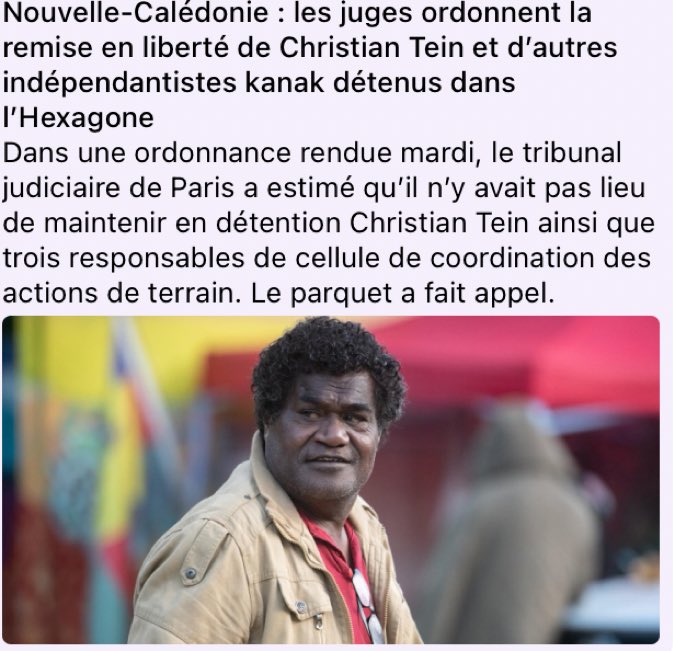 « Le parquet a fait appel »
En France on enferme des prisonniers politiques puis on s’acharne le plus longtemps possible.
Liberté pour Christian Tein et ses camarades !