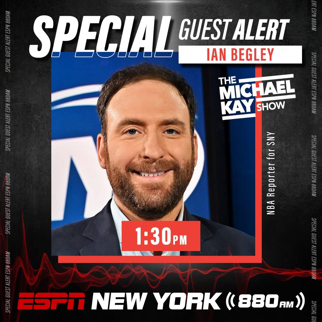 ESPN New York (@espnnewyork) on Twitter photo SPECIAL GUEST ALERT!
TODAY at 1:30PM on The <a href="/RealMichaelKay/">Michael Kay</a> Show:
<a href="/IanBegley/">Ian Begley</a> joins the program to discuss all things NBA!
LISTEN HERE: bit.ly/ListenESPNNY, on <a href="/880ESPNNewYork/">880AM ESPN New York</a>, 101.1FM HD 2 or on the <a href="/ESPNNewYork/">ESPN New York</a> App!
DOWNLOAD THE APP HERE: goodkarma.qrd.by/espnny-app SPECIAL GUEST ALERT!
TODAY at 1:30PM on The <a href="/RealMichaelKay/">Michael Kay</a> Show:
<a href="/IanBegley/">Ian Begley</a> joins the program to discuss all things NBA!
LISTEN HERE: bit.ly/ListenESPNNY, on <a href="/880ESPNNewYork/">880AM ESPN New York</a>, 101.1FM HD 2 or on the <a href="/ESPNNewYork/">ESPN New York</a> App!
DOWNLOAD THE APP HERE: goodkarma.qrd.by/espnny-app