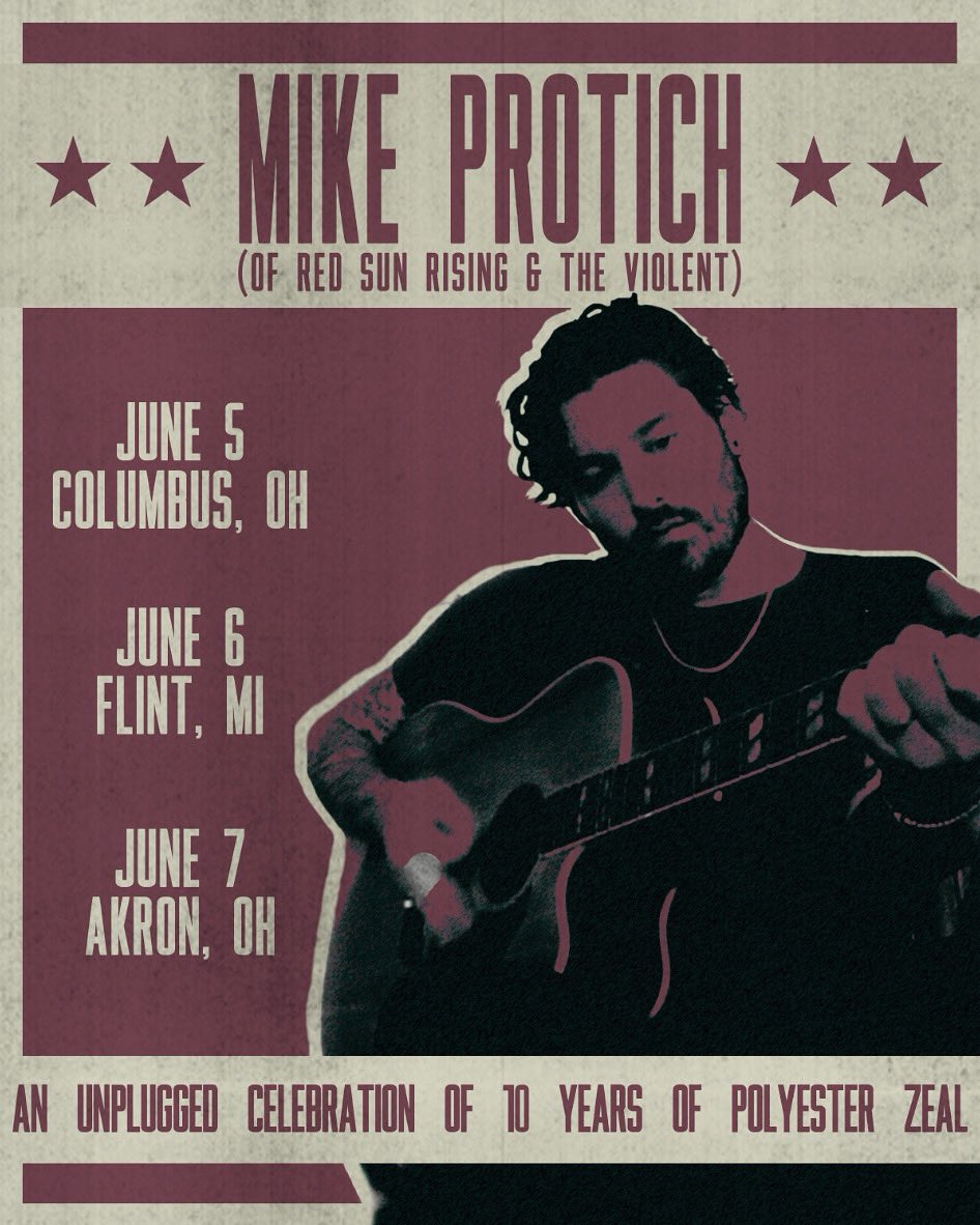 This week. 
Thursday June 5 - Columbus, OH
Friday June 6 - Flint, MI
Saturday June 7 - Akron, OH
Celebrating 10 Years of Red Sun Risings Debut record “Polyester Zeal”