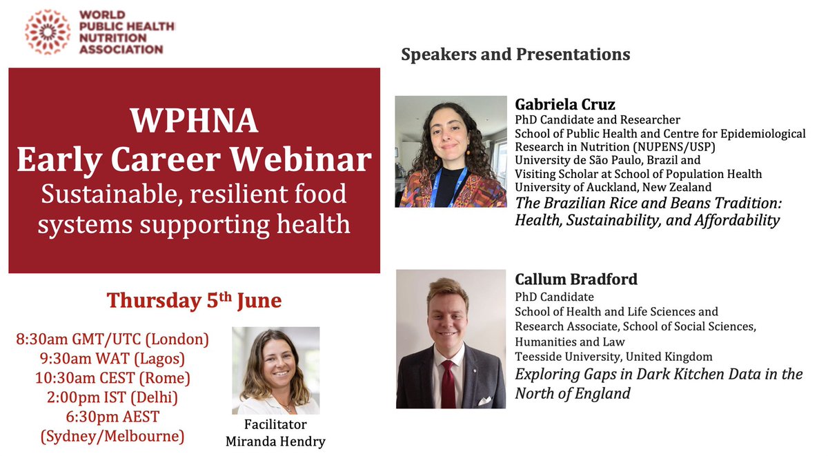 WPHNA's tweet image. Join us to this webinar “Sustainable, resilient food systems supporting health”. @hendry_miranda, @Cal_Bradford98 & @dacruz_gabriela will talk about international experiences like Brazil, and England.
Are u member of @WPHNA? wphna.org/membership Membership | WPHNA