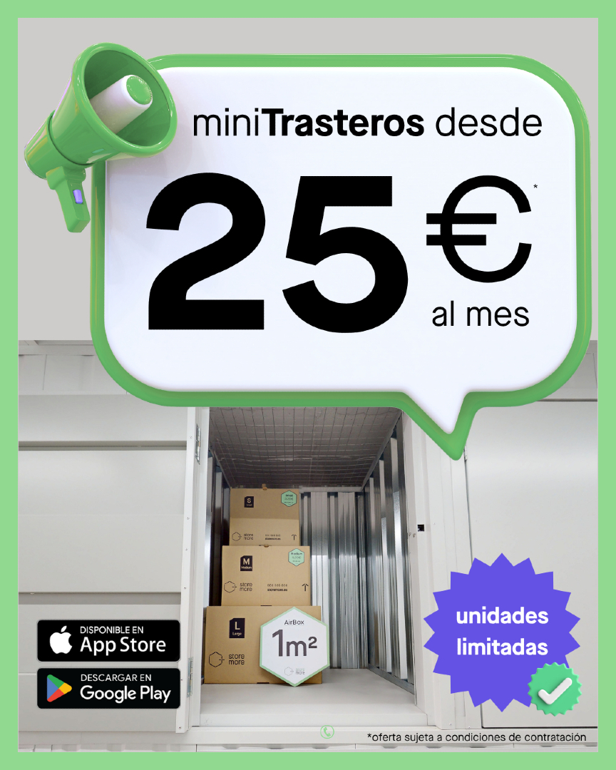 🟠 ¡Desde solo 25€/mes!
Consigue tu mini trastero antes de que vuelen.
📦 Unidades limitadas.
✨ Más espacio, menos lío.