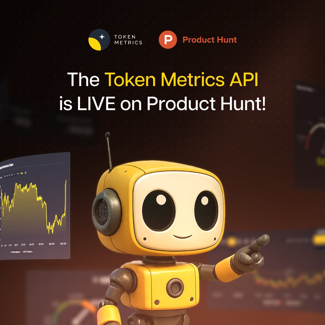 🚨 The Token Metrics API is LIVE on @ProductHunt. Real-time Crypto Grades,  AI signals, and Indices. The same data now discoverable by millions more  developers on Product Hunt. Every upvote counts —