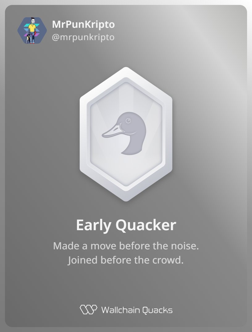 Just unlocked the Early Quacker on @wallchain_xyz 🏆

How cool is that?

Feels great to have my contributions recognized.

How’s Wallchain Quacks been treating you so far?

Not on board yet? Drop a comment for an invite 👇🦆