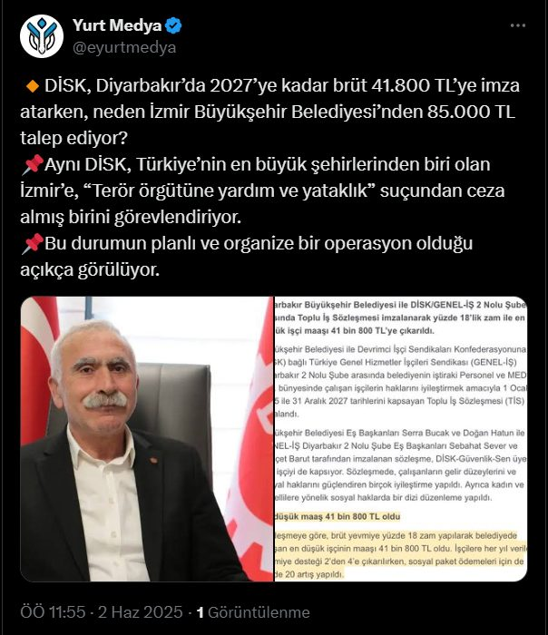 Neriman Fidan (@fdn3565) on Twitter photo <a href="/ankahabera/">ANKA Haber Ajansı</a> DEM le yol yürüyen DİSK , DEM li Diyarbakır belediyesi ile ne sözleşme yapmış? <a href="/ankahabera/">ANKA Haber Ajansı</a> DEM le yol yürüyen DİSK , DEM li Diyarbakır belediyesi ile ne sözleşme yapmış?