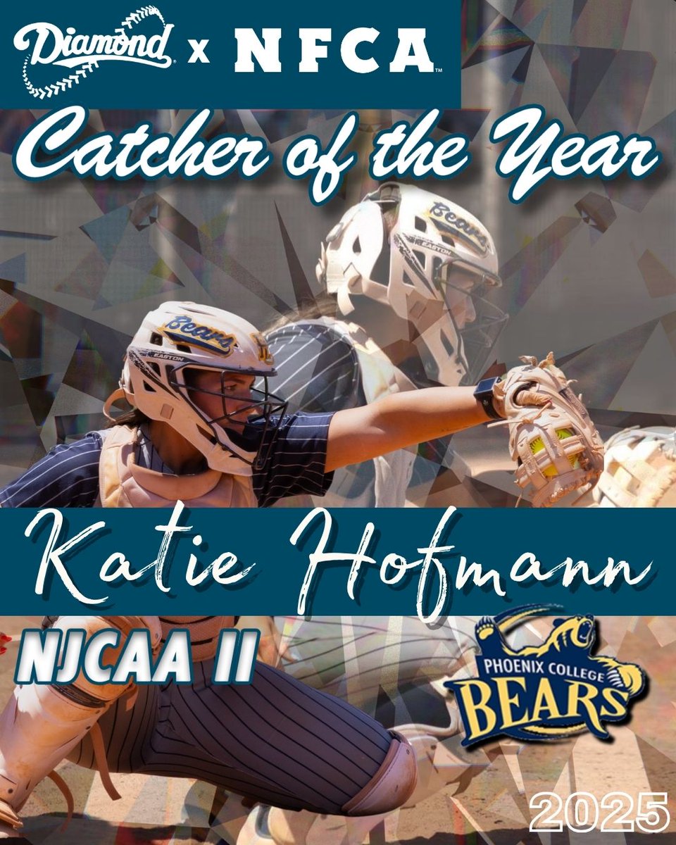 National Fastpitch Coaches Association (@nfcaorg) on Twitter photo 🚨 AWARDS ALERT: Congratulations to the 2025 <a href="/DiamondSportsCo/">Diamond Sports</a> / NFCA NJCAA Division II Catcher of the Year, <a href="/PCBearsSoftball/">Phoenix College Softball</a>'s Katie Hofmann! 🥎
🔗 bit.ly/4jvYdhM 🚨 AWARDS ALERT: Congratulations to the 2025 <a href="/DiamondSportsCo/">Diamond Sports</a> / NFCA NJCAA Division II Catcher of the Year, <a href="/PCBearsSoftball/">Phoenix College Softball</a>'s Katie Hofmann! 🥎
🔗 bit.ly/4jvYdhM