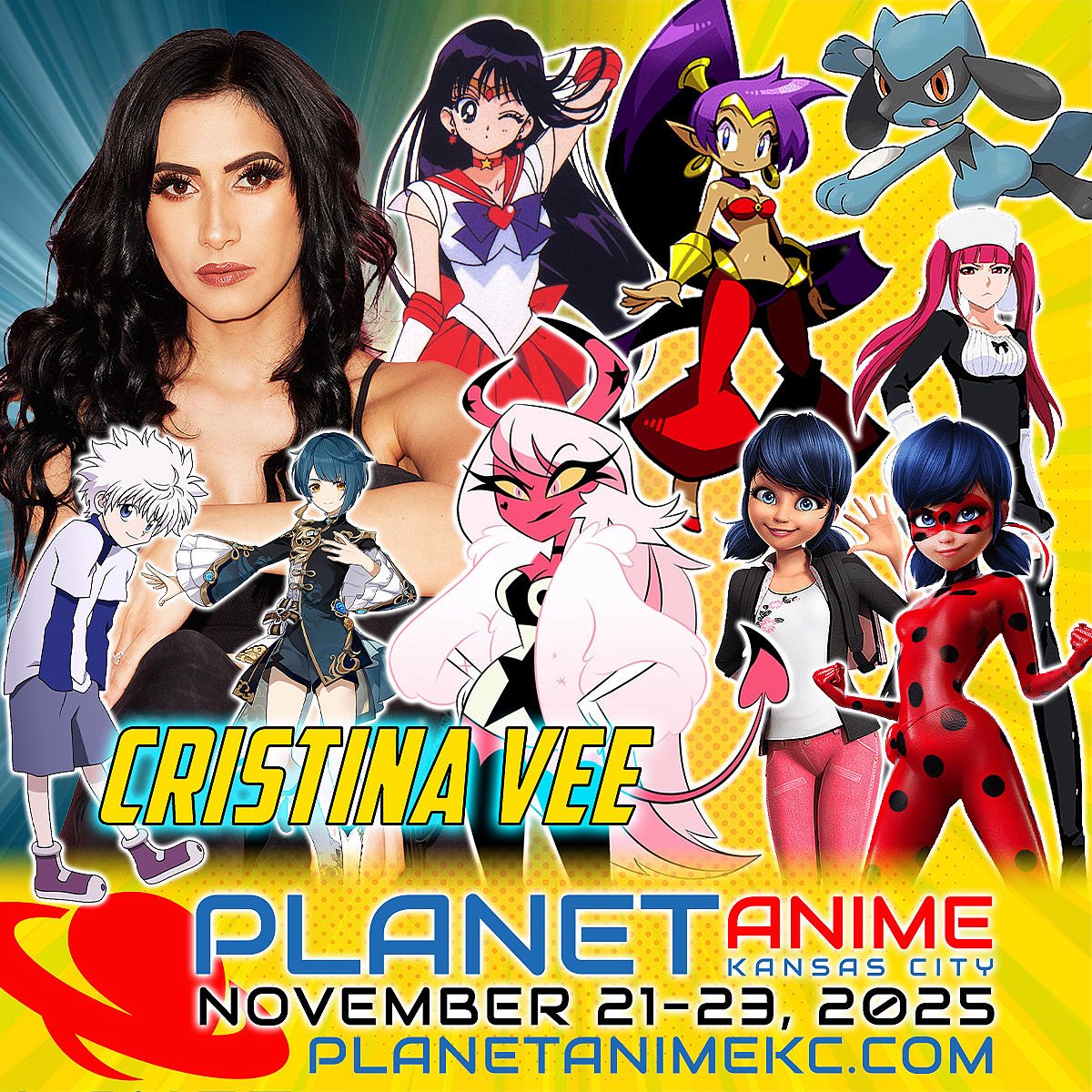 PlanetComicon's tweet image. 🐞 Kansas City, get ready to bug out—because Cristina Vee is swinging into Planet Anime KC 2025! She joins us Saturday & Sunday.
Cristina Vee Valenzuela is a veteran voice actor known for voicing many fan favorites.