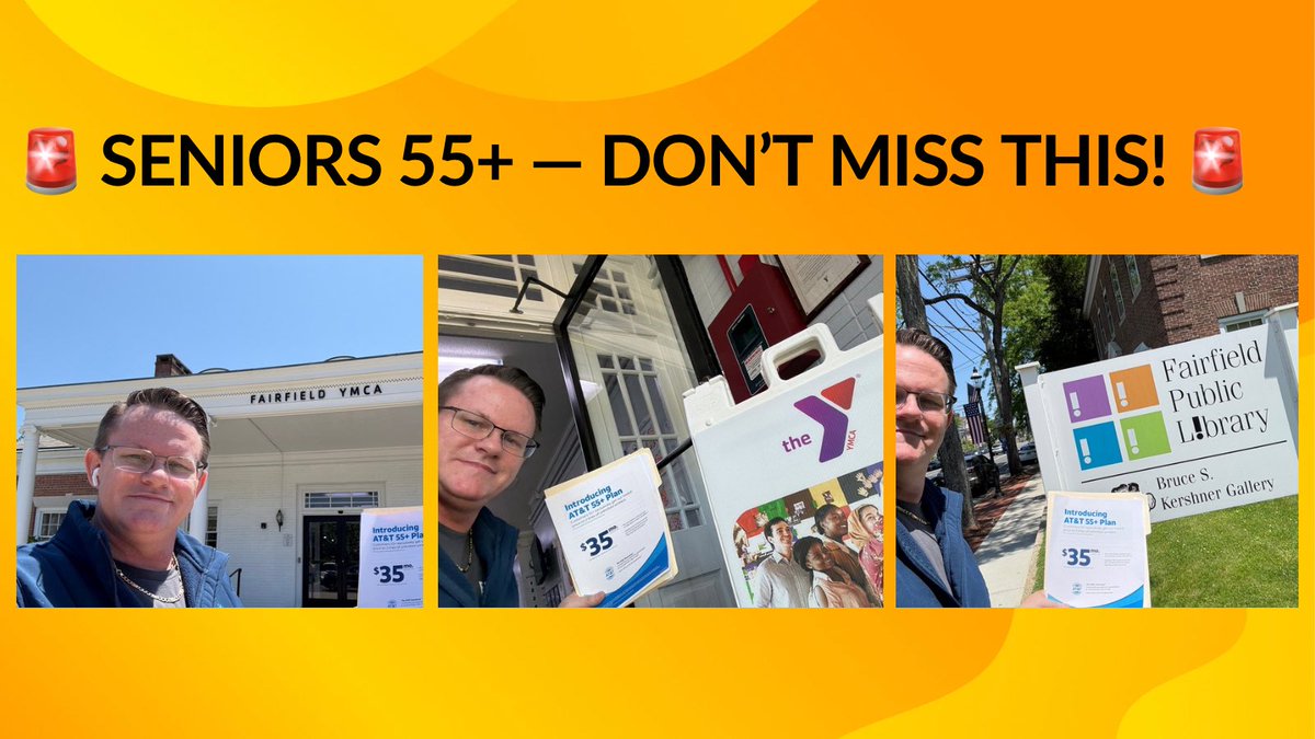 Charles Francis (@chucksworld) on Twitter photo π¨ Seniors 55+ β Donβt Miss This! π¨
β
Unlimited talk, text & data
β
Exclusive rates for 55+ residents
β
Starting at just $35/mo per line (with 2 lines AutoPay)
See us today!!
2273 Black Rock Tpke
<a href="/keroninc/">Keron Incarnato</a> <a href="/D_Zargos/">Dan Zargos</a> <a href="/mcamargo45/">Marco Camargo</a>
<a href="/LifeAtATT/">Life at AT&T</a> <a href="/FPDCT/">Fairfield Police, CT</a> <a href="/TheNEStates/">Northeast States</a> π¨ Seniors 55+ β Donβt Miss This! π¨
β
Unlimited talk, text & data
β
Exclusive rates for 55+ residents
β
Starting at just $35/mo per line (with 2 lines AutoPay)
See us today!!
2273 Black Rock Tpke
<a href="/keroninc/">Keron Incarnato</a> <a href="/D_Zargos/">Dan Zargos</a> <a href="/mcamargo45/">Marco Camargo</a>
<a href="/LifeAtATT/">Life at AT&T</a> <a href="/FPDCT/">Fairfield Police, CT</a> <a href="/TheNEStates/">Northeast States</a>