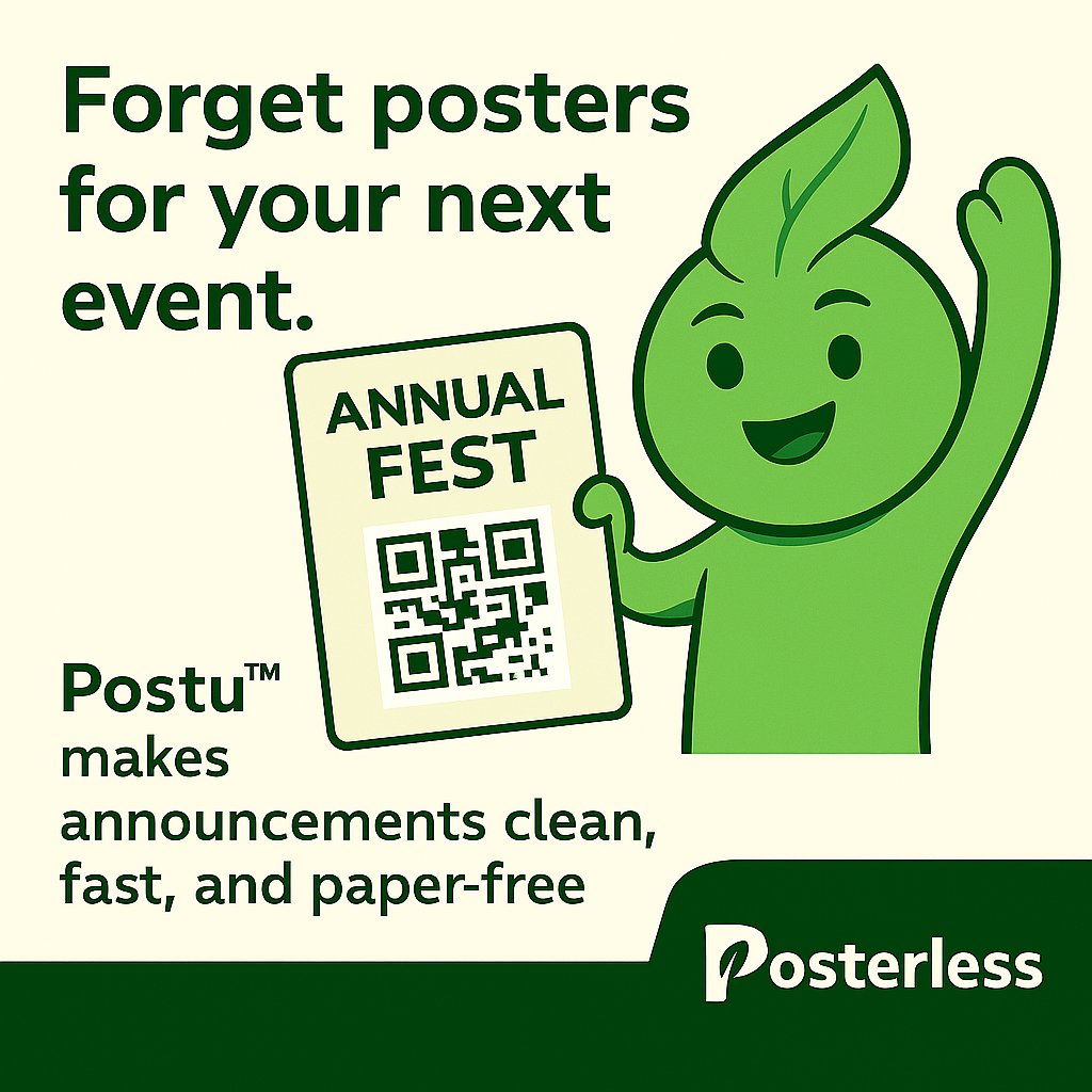 posterless's tweet photo. 📝 Why print hundreds of posters that end up in the bin?
Let Postu™ handle your fest promotions — clean, fast, and 100% paper-free.

📝 শত শত পোস্টার ছাপানোর দিন শেষ!
Postu™ এখন দিচ্ছে আপনার ফেস্টের প্রমো — পরিষ্কার, দ্রুত, আর কাগজ ছাড়াই।

#Posterless #AnnualFest #PostuTheHelper #CampusEvent #DigitalPromotion #SmartCampus #PaperlessEvents #EcoFriendlyFest #QRUpdates