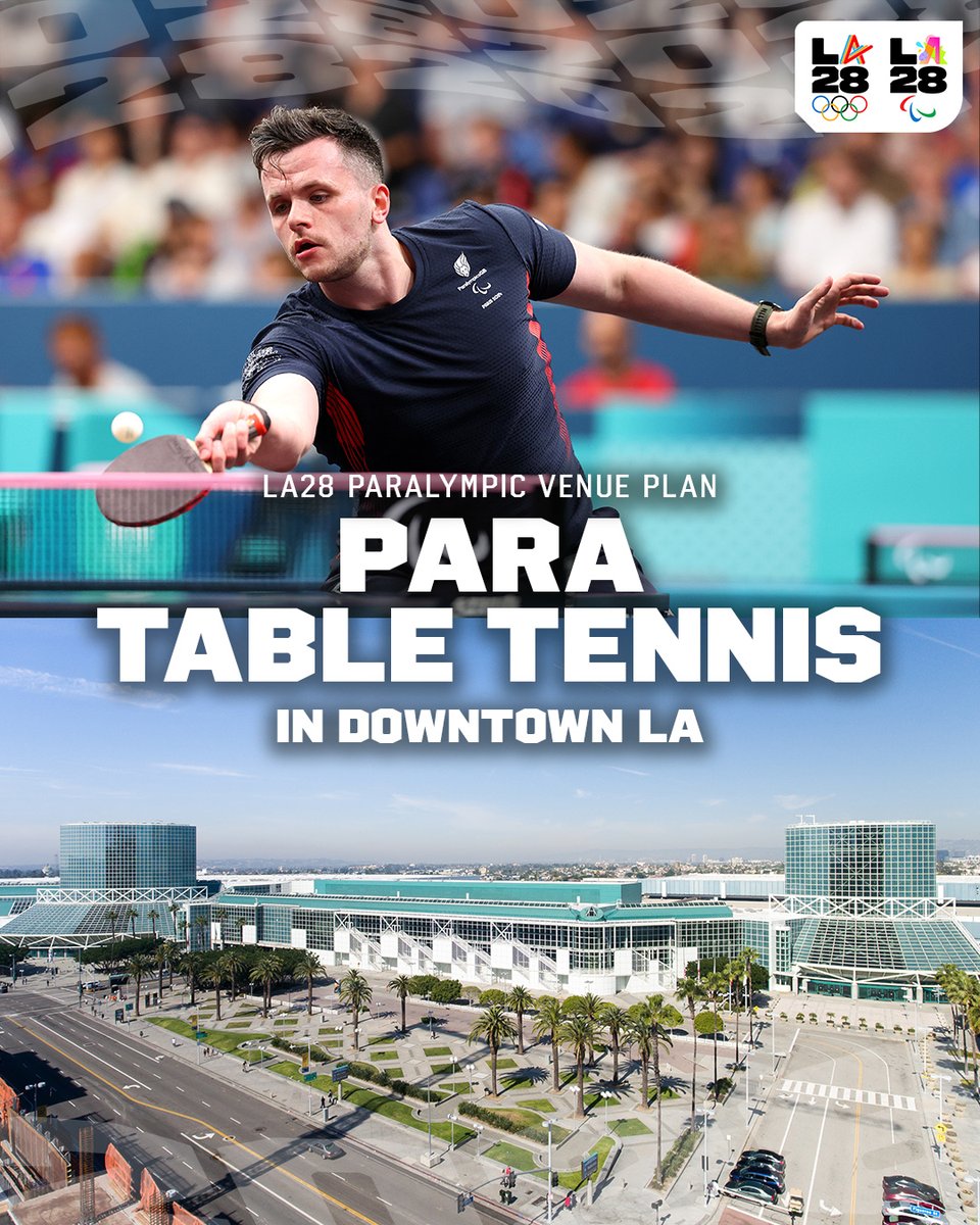 LA28 (@la28) on Twitter photo Spinning epic Paralympic stories in LA. 🏓
Catch every spin, block and chop of the 2028 Paralympic Para Table Tennis tournament live from the Convention Center in Downtown Los Angeles.
<a href="/Paralympics/">Paralympic Games</a> | <a href="/WTTGlobal/">World Table Tennis</a> | <a href="/ConventionLA/">LA Convention Center</a> Spinning epic Paralympic stories in LA. 🏓
Catch every spin, block and chop of the 2028 Paralympic Para Table Tennis tournament live from the Convention Center in Downtown Los Angeles.
<a href="/Paralympics/">Paralympic Games</a> | <a href="/WTTGlobal/">World Table Tennis</a> | <a href="/ConventionLA/">LA Convention Center</a>