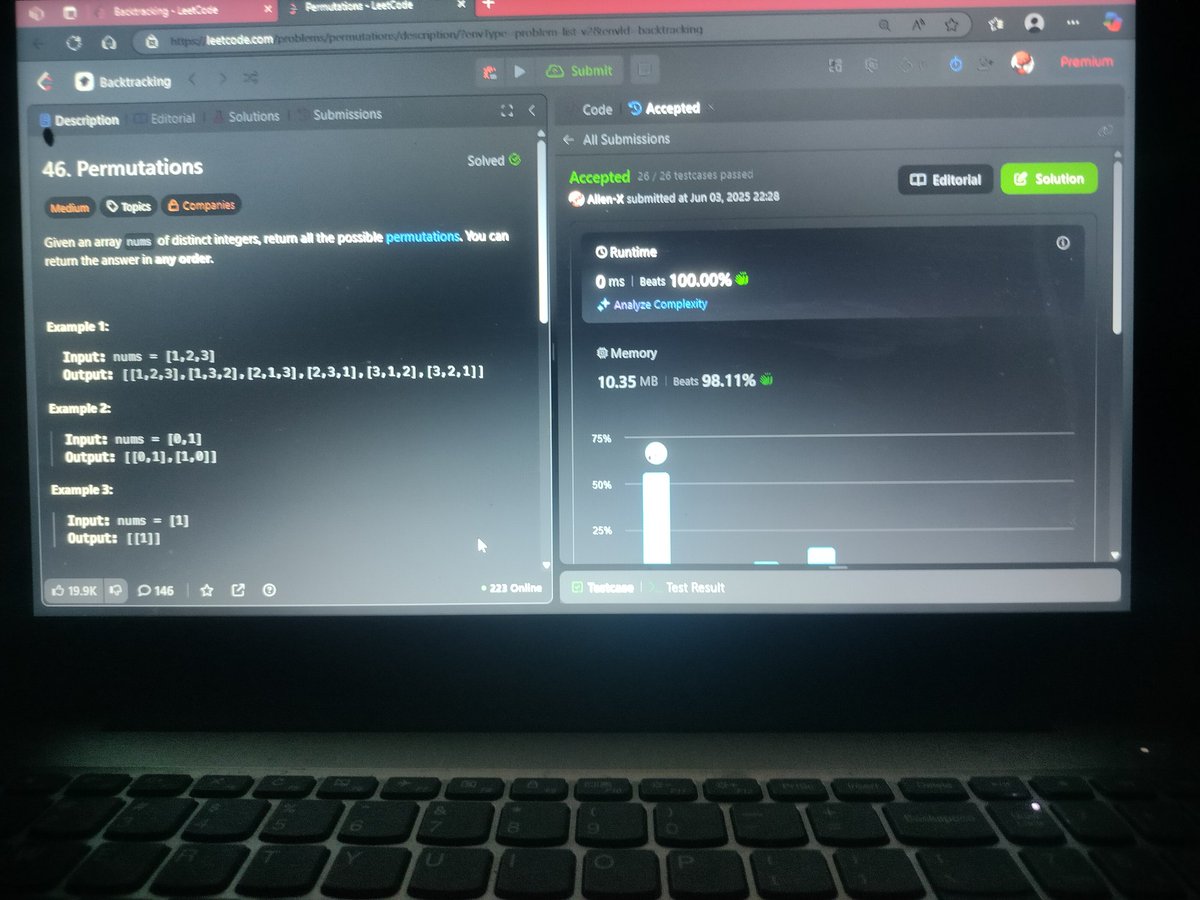 M56957992Pritam's tweet image. #Day_2 of #100_days_of_code 
03 / 06 / 2025, Tuesday

Solved : backtracking
46.  Permutations
47. Permutations ll