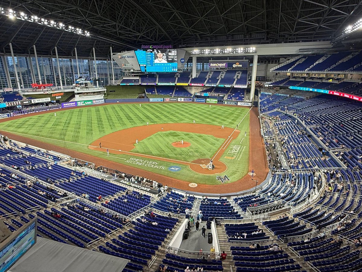 AccountableEcon's tweet image. First-pitch crowd for Rockies-Marlins. Tell us again about your stadium’s massive economic impact.