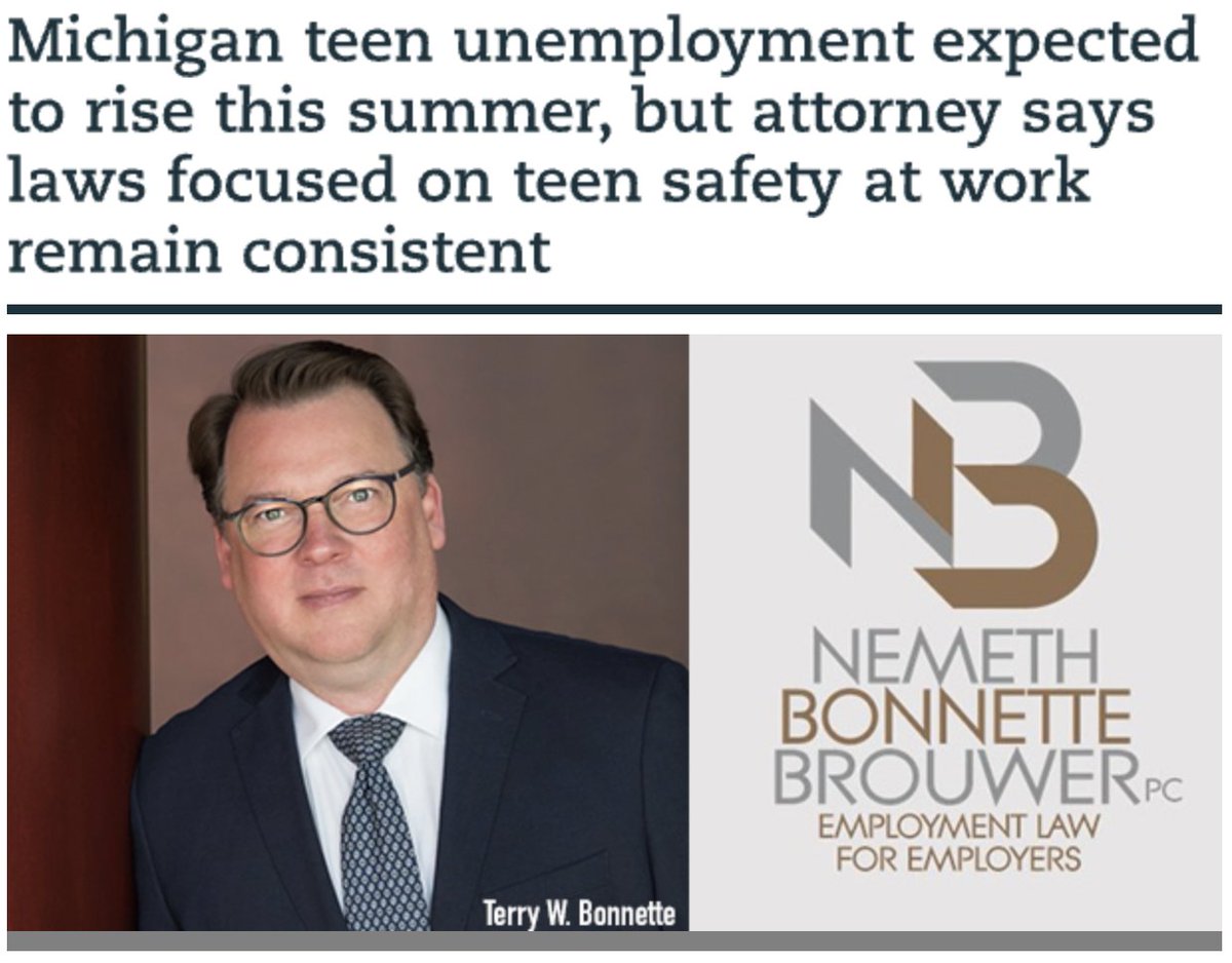 Hiring teen workers this summer? Terry Bonnette offers a refresher on the legal requirements for employing minors in this recent column for the Legal News. legalnews.com/Home/Articles?… #summeremployment #teenworkers #employingminors