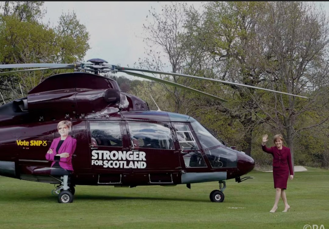 The enemy of scotland travels by private helicopter