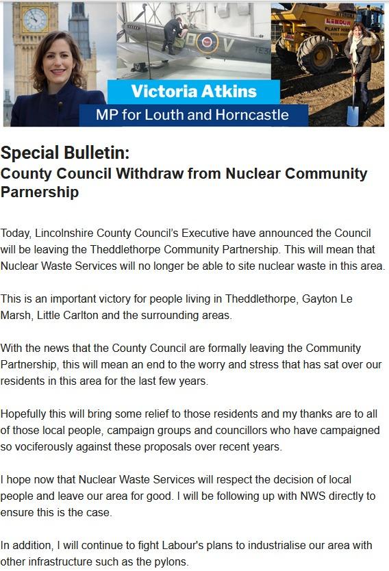 Its Official <a href="/reformparty_uk/">Reform UK</a> ran Lincolnshire County Council have stopped plans for the Nuclear Waste Dump in THEDDLETHORPE Lincolnshire. We will not allow our county to become a dumping ground.  Our next fight is against Milliband's Pylons and mass solar farms!
Interesting also