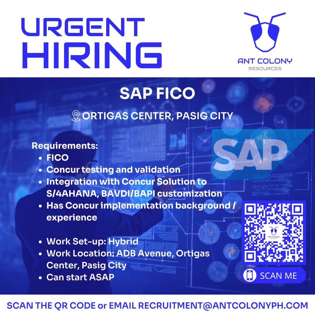 antcolonyph's tweet photo. We’re Hiring: SAP FICO Consultant!
#AntColony #ACR #staffing #outsourcing #managedservices #recruitment #hiringnow #hiring #jobs #careers #jobsearch #nowhiring #jobopening #careeropportunities #CareersPH #JobOpenings #Philippines #jobopportunity #jobopportunities #SAP #FICO https://t.co/3rCmnjzBXw