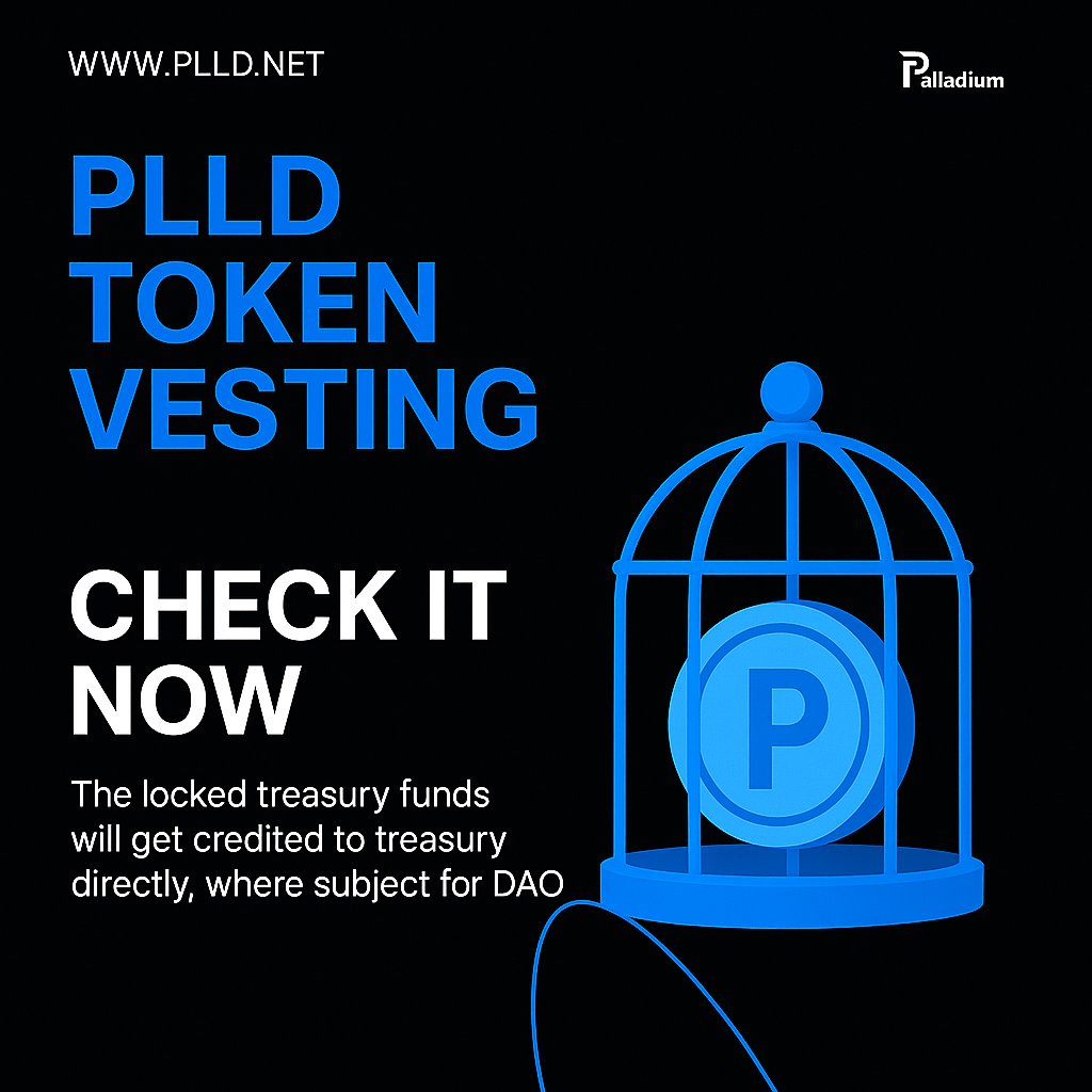 🔒 Palladium Network Official Announcement — 50% of Liquidity Locked in Vesting

As part of our ongoing commitment to transparency, security, and long-term sustainability, the Palladium Network (PLLD) team is proud to confirm that 50% of the project’s liquidity has been locked