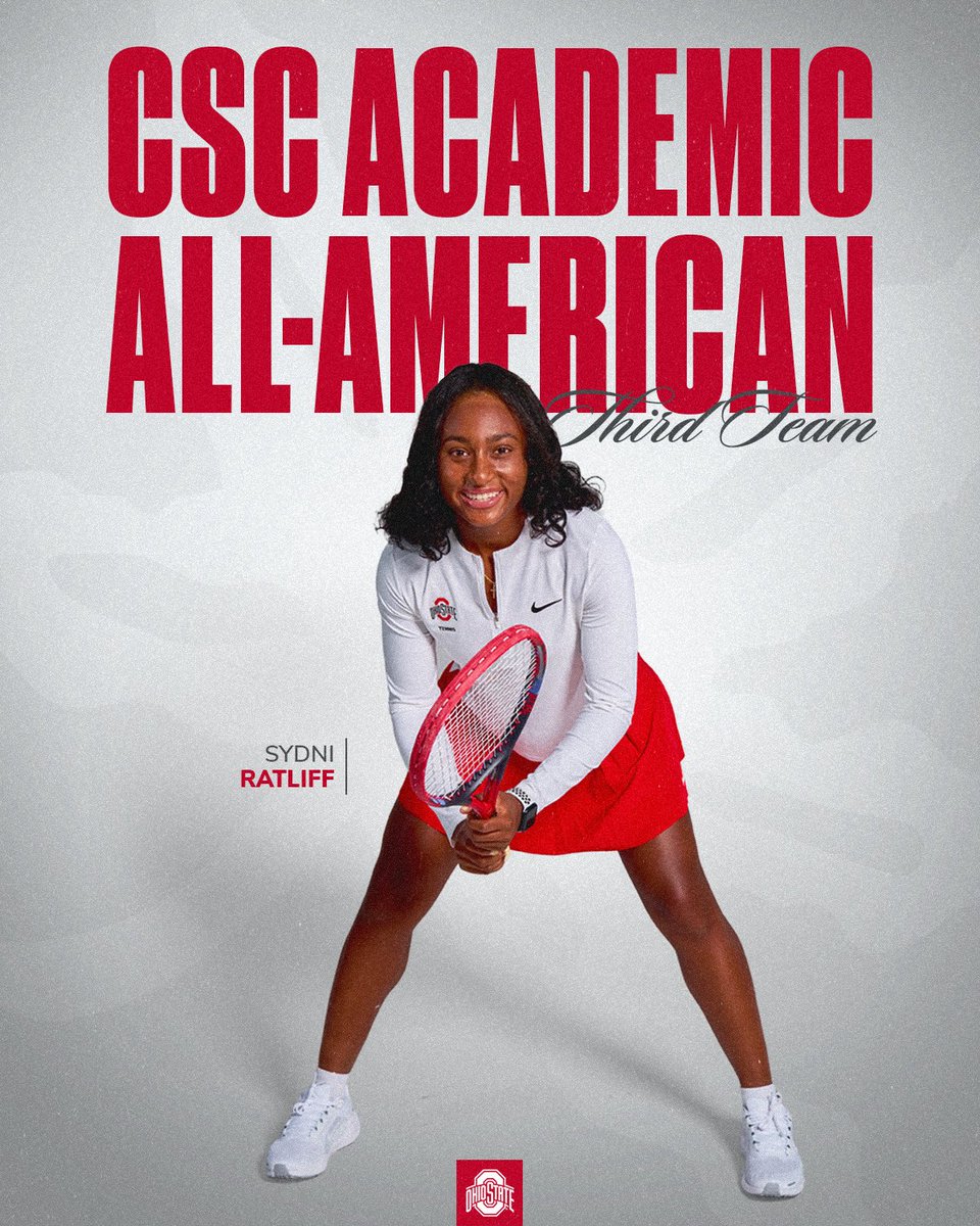 OhioStateWTEN's tweet image. Getting it done on the court and in the classroom🎾📚
Congtats to Sydni Ratliff who was named a CSC Academic All-American❗️
#GoBucks