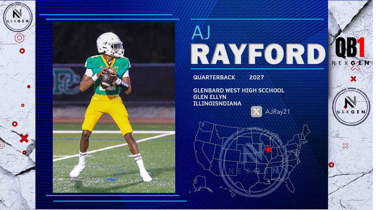 Keith Smilie (@nexgenscouting) on Twitter photo NexGen QB-1 is pleased to welcome 2027 AJ Rayford <a href="/AJRay21/">AJ Rayford QB</a> Glenbard West High School <a href="/HitterFootball/">Hitter Football</a> (Glen Ellyn-Illinois) NexGen QB-1 is pleased to welcome 2027 AJ Rayford <a href="/AJRay21/">AJ Rayford QB</a> Glenbard West High School <a href="/HitterFootball/">Hitter Football</a> (Glen Ellyn-Illinois)