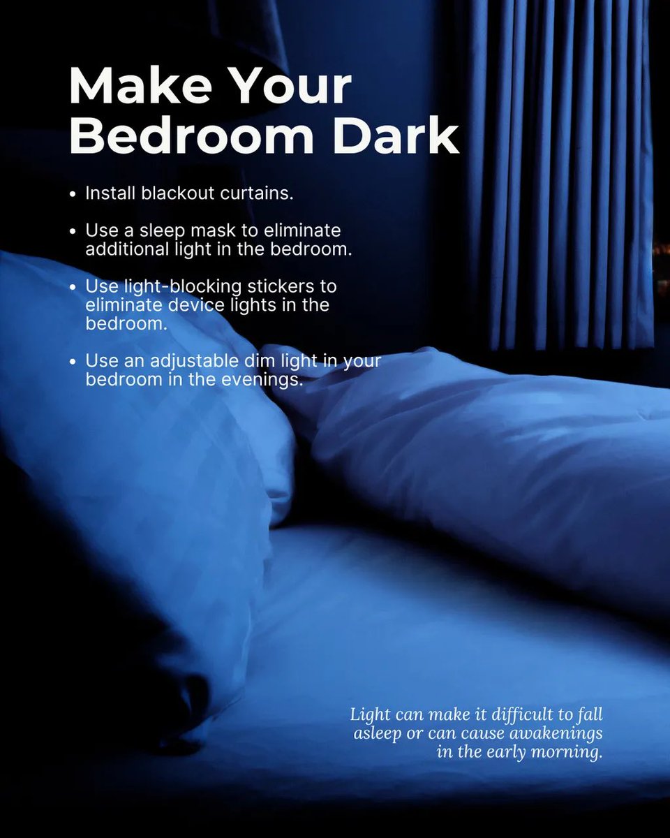 drcherimah's tweet image. Creating a sleep sanctuary can help you fall asleep faster, stay asleep longer, and improve the quality of your rest so you wake up ready to perform at your best. Take a few minutes to evaluate your sleep environment with these helpful tips!
#SleepTips #SleepOptimization