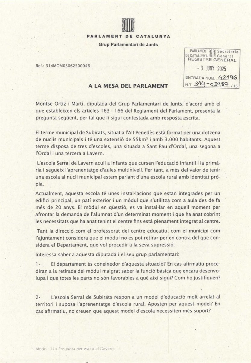 montse_ortizm's tweet photo. 📣 Preguntem al departament sobre l'escola Serral de Lavern.

❌ El mòdul NO es pot retirar, fa 20 anys que compleix funcions essencials.

❗️ Cal que el govern escolti el territori i les necessitats reals dels catalans i penedesencs. Volem solucions, no decisions unilaterals! https://t.co/L0lEkS9Ctn