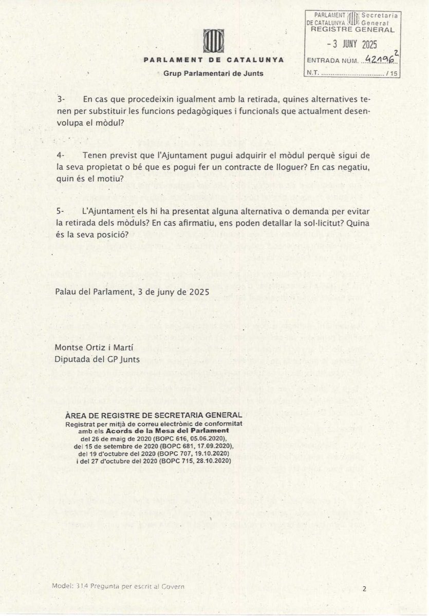 📣 Preguntem al departament sobre l'escola Serral de Lavern.

❌ El mòdul NO es pot retirar, fa 20 anys que compleix funcions essencials.

❗️ Cal que el govern escolti el territori i les necessitats reals dels catalans i penedesencs. Volem solucions, no decisions unilaterals!