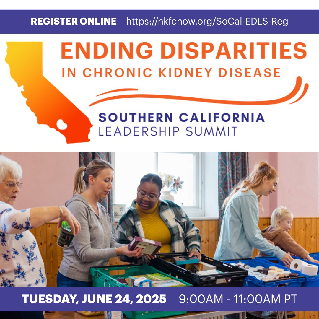 Don't forget to register for the FREE NKF SoCal CKD Disparities Summit on June 24th! Hear from leaders and learn about improving early care. Sign up now: nkfcnow.org/SoCal-EDLS-Reg…
