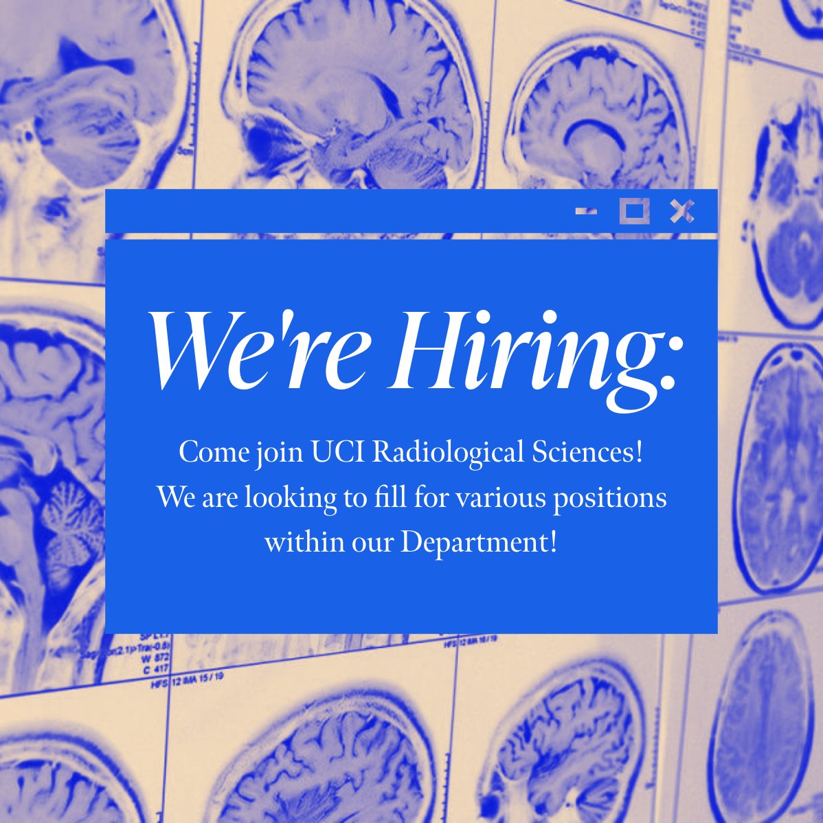 We have various positions available in our at #UCI Radiological Sciences. We offer competitive salaries and opportunities for career growth! Follow the link below to see if a future in Southern California is for you:

ow.ly/yF0550W3x57
#Recruitment #Opportunity #Apply