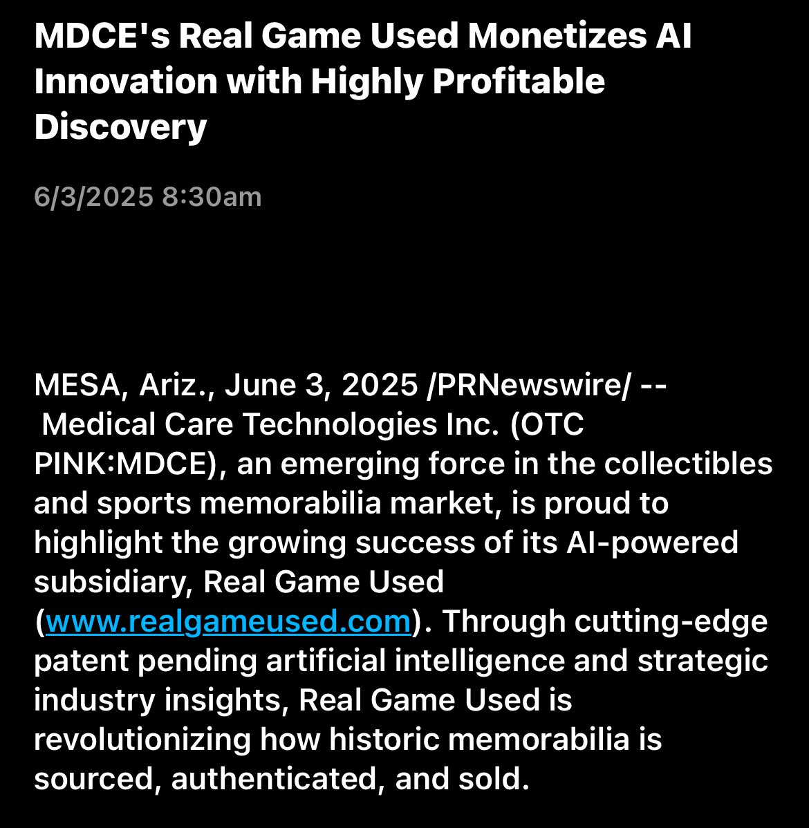 The .0003s look solid on $MDCE AI subsidiary for their collectibles that have done a ton of sales already